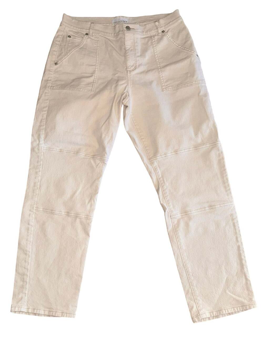NWOT LOFT The Girlfriend Jeans Size 12/31 Off-White Utility Pants - Picture 2 of 6